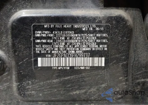 2015 Subaru Xv Crosstrek 2.0I Premium z USA, uszkodzony, nr VIN JF2GPACC6FH299737